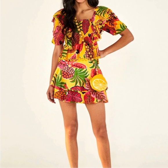 SOLD ELSEWHERE Farm Rio tropical plant/jungle themed 3 layer mini skirt/ L - Picture 3 of 14